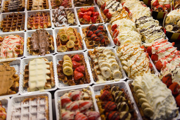 Stand selling belgian waffle in Brussels, Belgium