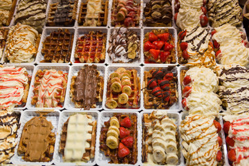 Stand selling belgian waffle in Brussels, Belgium