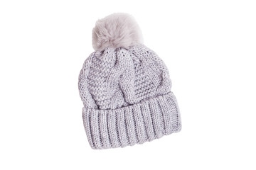 Gray knitted cap with pompon
