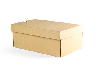 Empty clean box. Shoe box. Close up. Isolated on white background