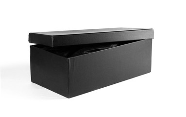 Empty clean box. Shoe box. Close up. Isolated on white background