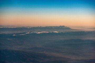 Aerial view towards Low and High Tatras in Slovakia