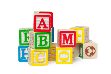 Wooden alphabet blocks isolated on white background