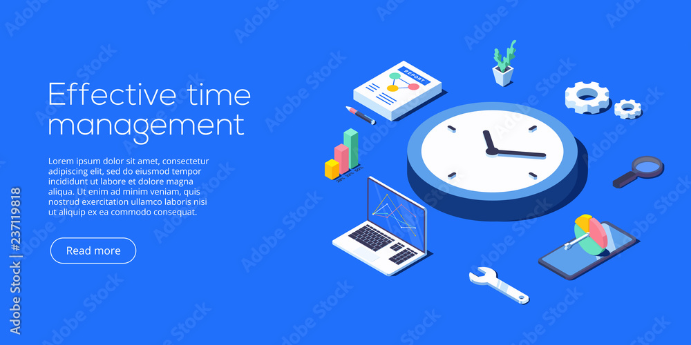 Poster effective time management isometric vector illustration. task prioritizing organization for effectiv