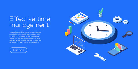 Effective time management isometric vector illustration. Task prioritizing organization for effective  productivity. Job schedule optimization concept.