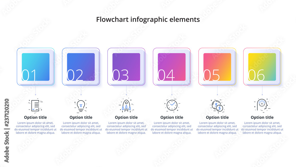 Wall mural Business process chart infographics with 6 step segments. Circular corporate timeline infograph elements. Company presentation slide template. Modern vector info graphic layout design.