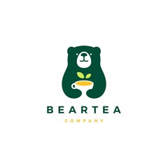 bear tea cup logo vector icon illustration