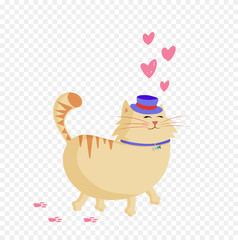 Valentines cat in love on transparent background clip art.