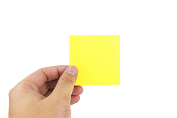 human man hands holding sticky notes paper Creative concept on white background with clipping path