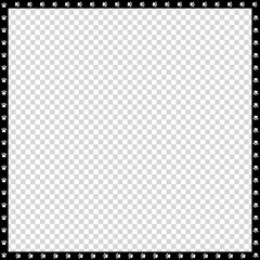 Vector black and white square border made of animal paws print isolated