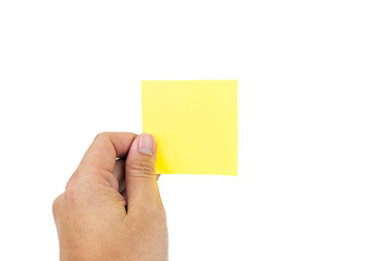 human man hands holding sticky notes paper Creative concept on white background with clipping path