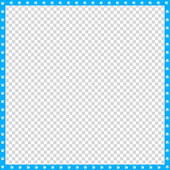 Vector cyan blue and white square border of animal paws print isolated