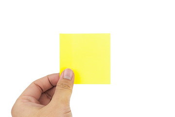 human man hands holding sticky notes paper Creative concept on white background with clipping path