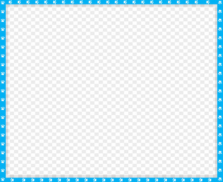 Vector cyan blue and white rectangle border of animal paws print isolated