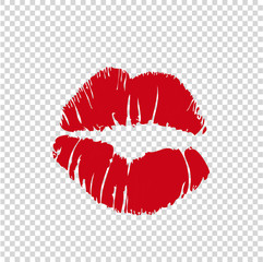 Vector girl red lipstick kissmark print silhouette isolated