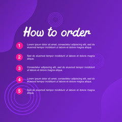 template illustration how to order, format order, Online payment, Payment options, call to action, online shop, social media. Modern design.