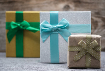 gift boxes with ribbons and bow