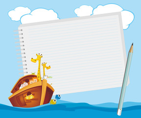 Note pad plus pencil with Noahs Ark floating in the ocean