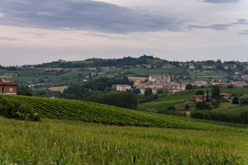 Fototapeta na wymiar costigliole d'asti town, Langhe and Monferrato region, Piedmont, Italy. Aerial view