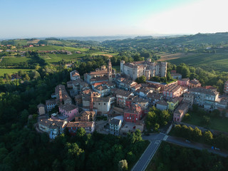 costigliole d'asti town, Langhe and Monferrato region, Piedmont, Italy. Aerial view