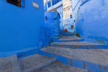 Street scene in the blue medina of Chefchaouen, Morocco