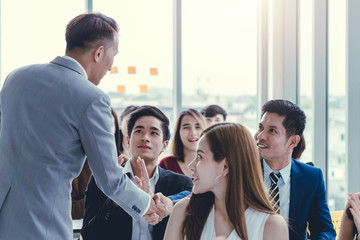 Fototapeta premium Asian Business men trainer giving presentation