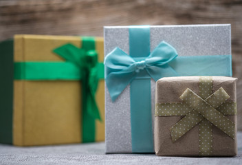 gift boxes with ribbons and bow