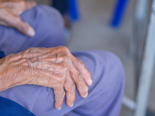 Close-up Of The hand and wrinkles of elderly men. Asian elderly men.