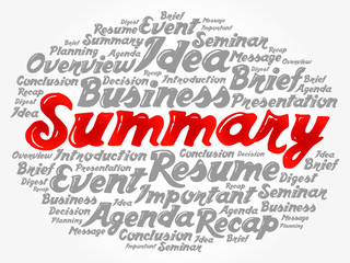 Summary word cloud collage, business concept background