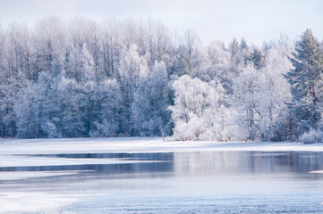 River in winter. Farnebofjarden national park in Sweden.