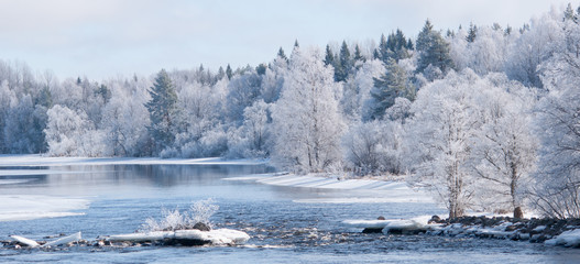 Winter river landscape. Farnebofjarden national park in Sweden.