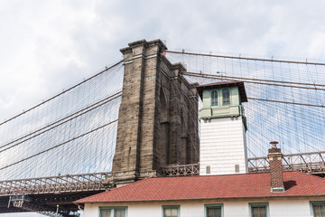 Fototapeta na wymiar Low angle view of Brooklyn Bridge in New York