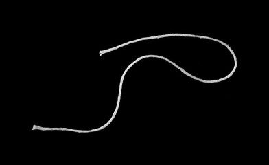 White strings, rope isolated on black background texture, top view