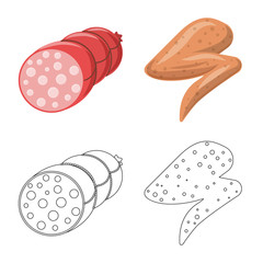 Vector design of meat and ham symbol. Set of meat and cooking vector icon for stock.