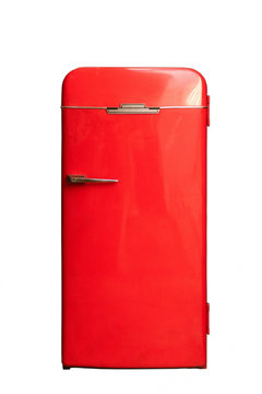 red big retro fridge isolated on white background