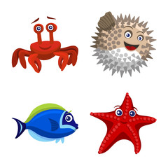 Isolated object of sea and animal sign. Set of sea and marine vector icon for stock.