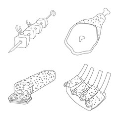 Vector illustration of meat and ham sign. Set of meat and cooking stock symbol for web.
