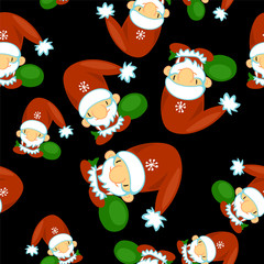Cute Santa Clauses vector seamless pattern. Can be printed and used as Christmas, New Year, Xmas wrapping paper, background, wallpaper, textile, fabric