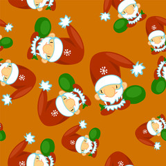 Cute Santa Clauses vector seamless pattern. Can be printed and used as Christmas, New Year, Xmas wrapping paper, background, wallpaper, textile, fabric