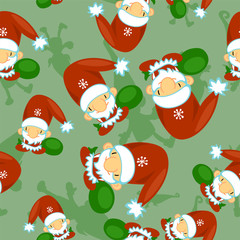 Cute Santa Clauses vector seamless pattern. Can be printed and used as Christmas, New Year, Xmas wrapping paper, background, wallpaper, textile, fabric