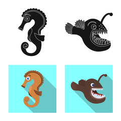 Vector design of sea and animal symbol. Set of sea and marine stock symbol for web.