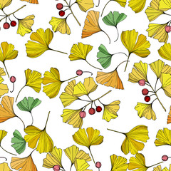 Vector. Ginkgo leaf. Seamless background pattern. Fabric wallpaper print texture on white background.
