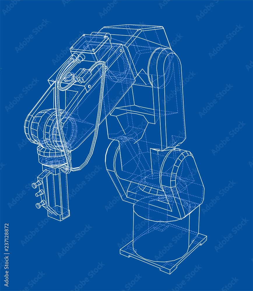 Poster 3d outline robotic arm. vector rendering of 3d