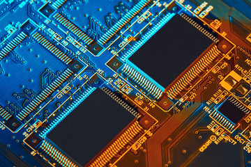 Electronic circuit board close up.