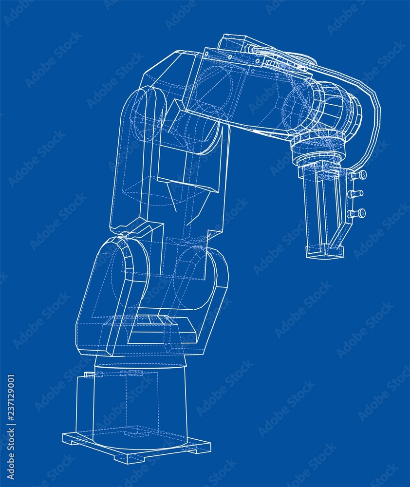 Poster 3d outline robotic arm. vector rendering of 3d