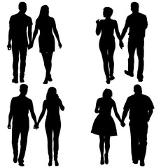 Set couples man and woman silhouettes on a white background