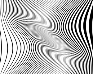 Optical art background. Wave design black and white. Digital image with a psychedelic stripes. Vector illustration 