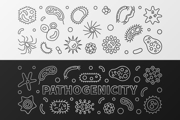 Set of 2 Pathogenicity horizontal silver banners - vector concept outline illustration