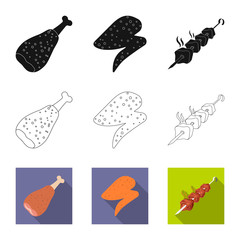 Isolated object of meat and ham symbol. Set of meat and cooking vector icon for stock.