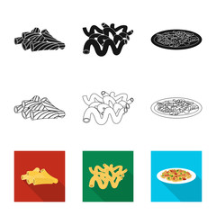 Vector design of pasta and carbohydrate sign. Set of pasta and macaroni vector icon for stock.